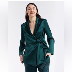 Lattelier Dark Green Tie-Waist Blazer Woman